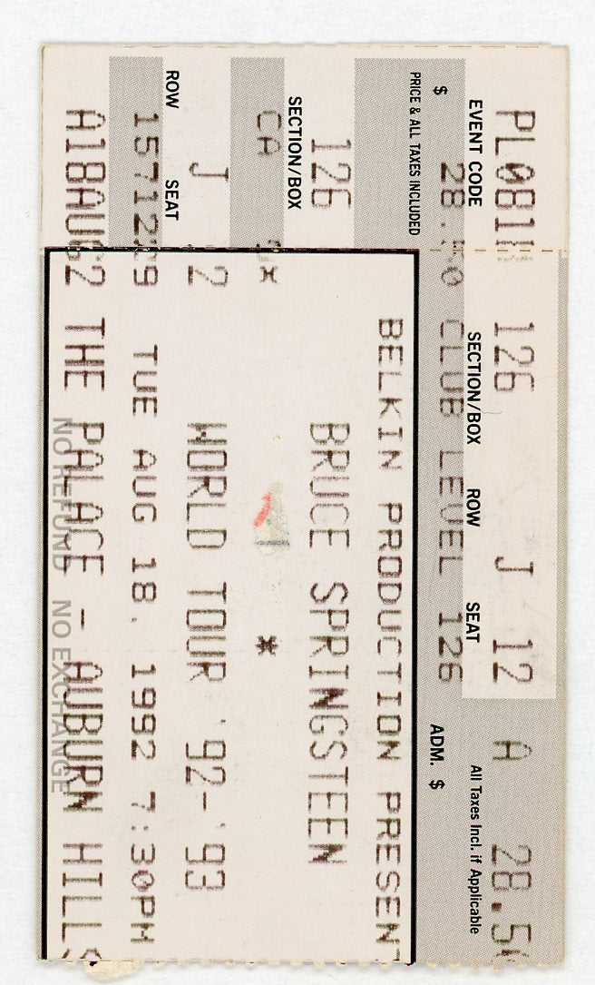 Bruce Springsteen Vintage Concert Ticket Stub The Palace (Auburn Hills, 1992)