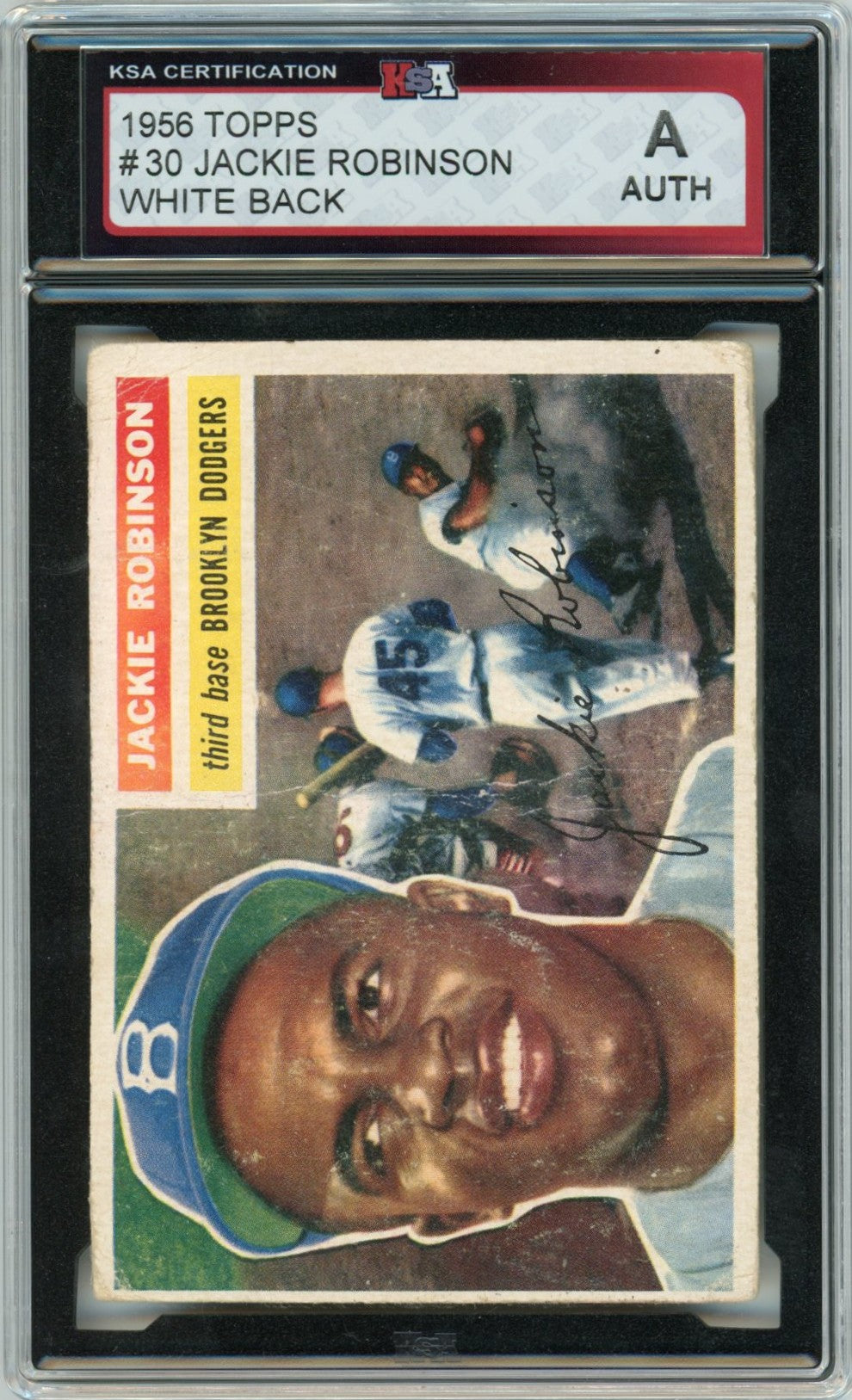 1956 Topps Jackie Robinson White Back Graded Baseball Card #30 KSA Authenticated