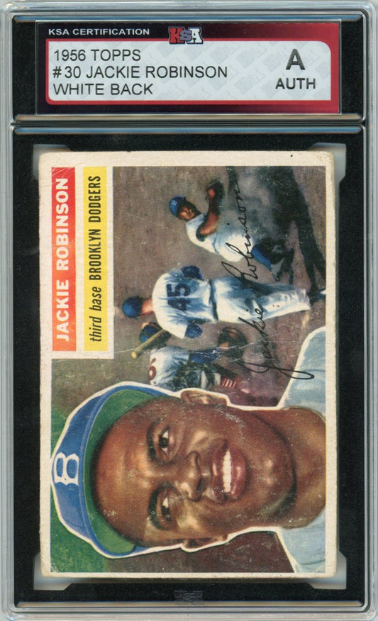 1956 Topps Jackie Robinson White Back Graded Baseball Card #30 KSA Authenticated