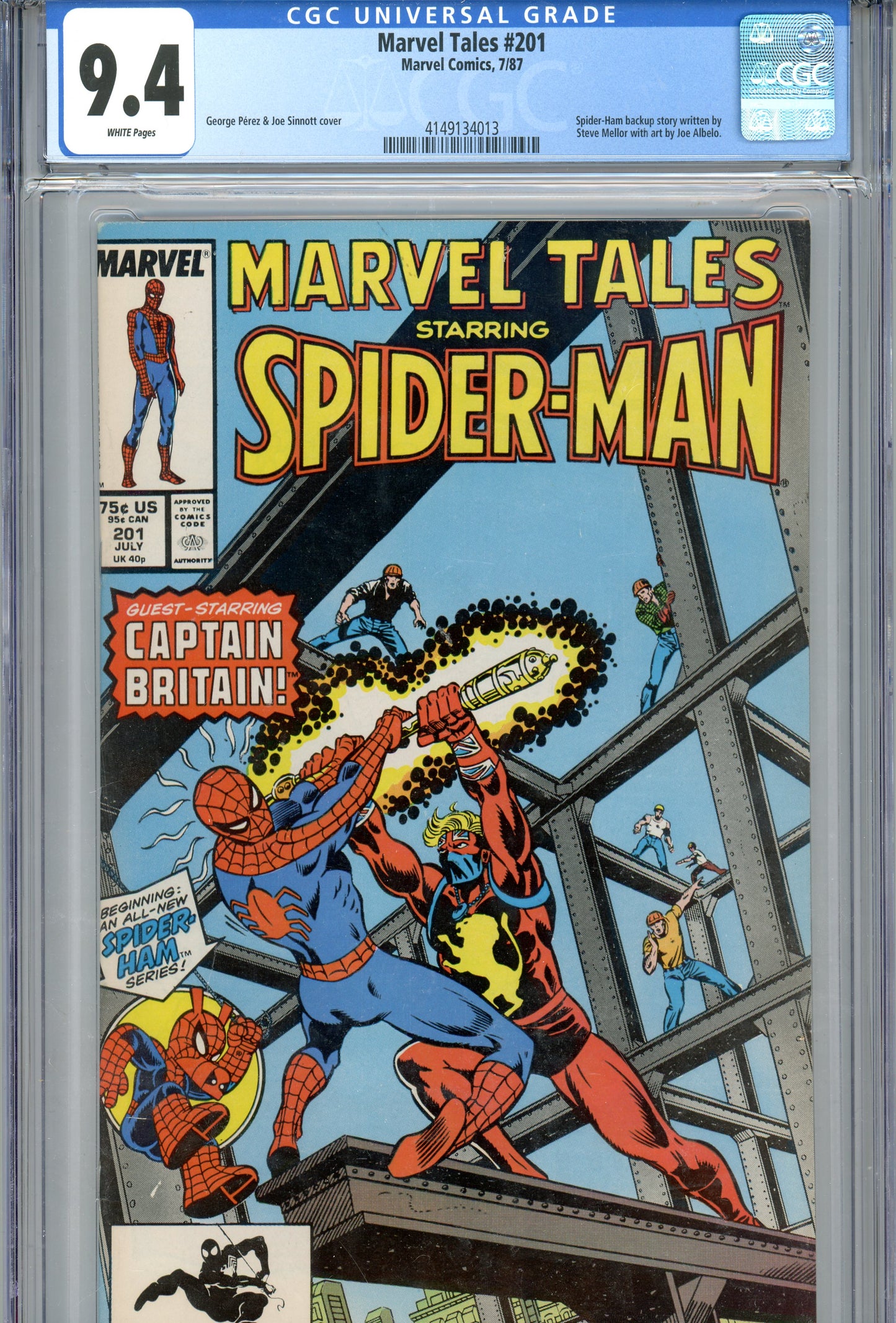 1987 Marvel Tales #201 Graded Comic Book Spider-Man / Captain Britain CGC 9.4