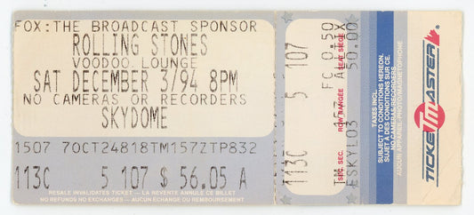 The Rolling Stones Concert Ticket Stub Skydome (Toronto, 1994)