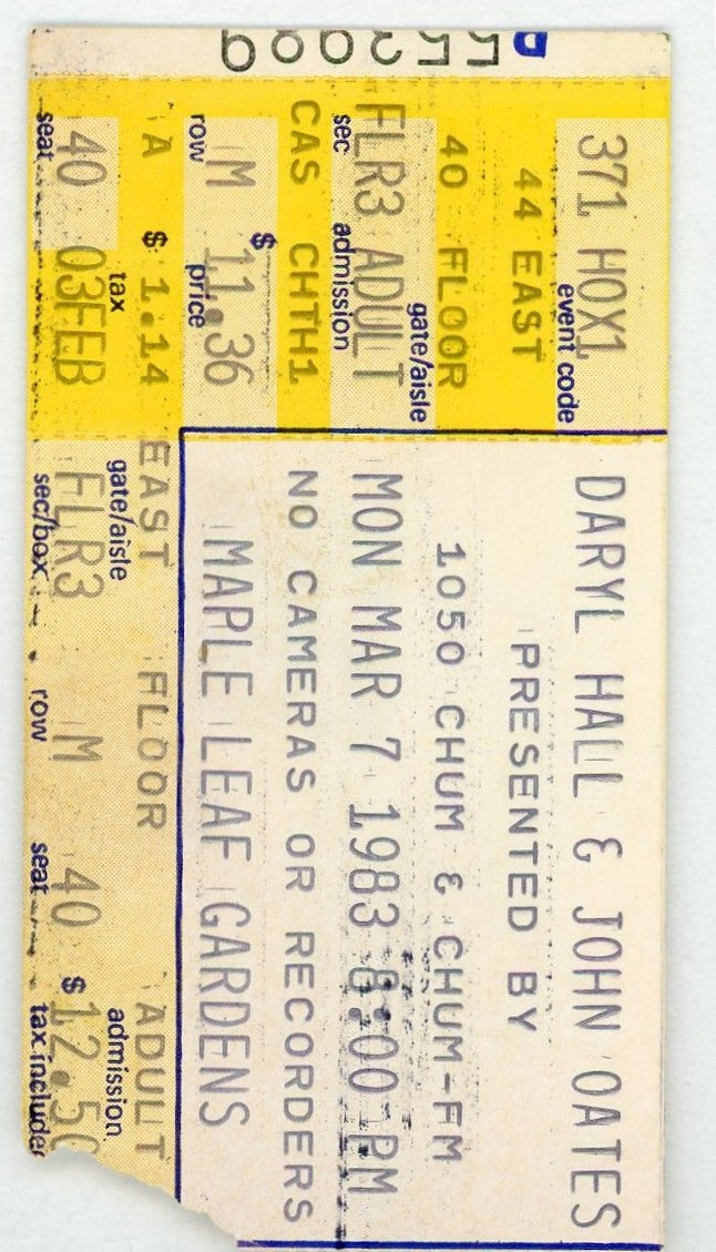 Daryl Hall & John Oates Vintage Concert Ticket Maple Leaf Gardens (Toronto, 1983)