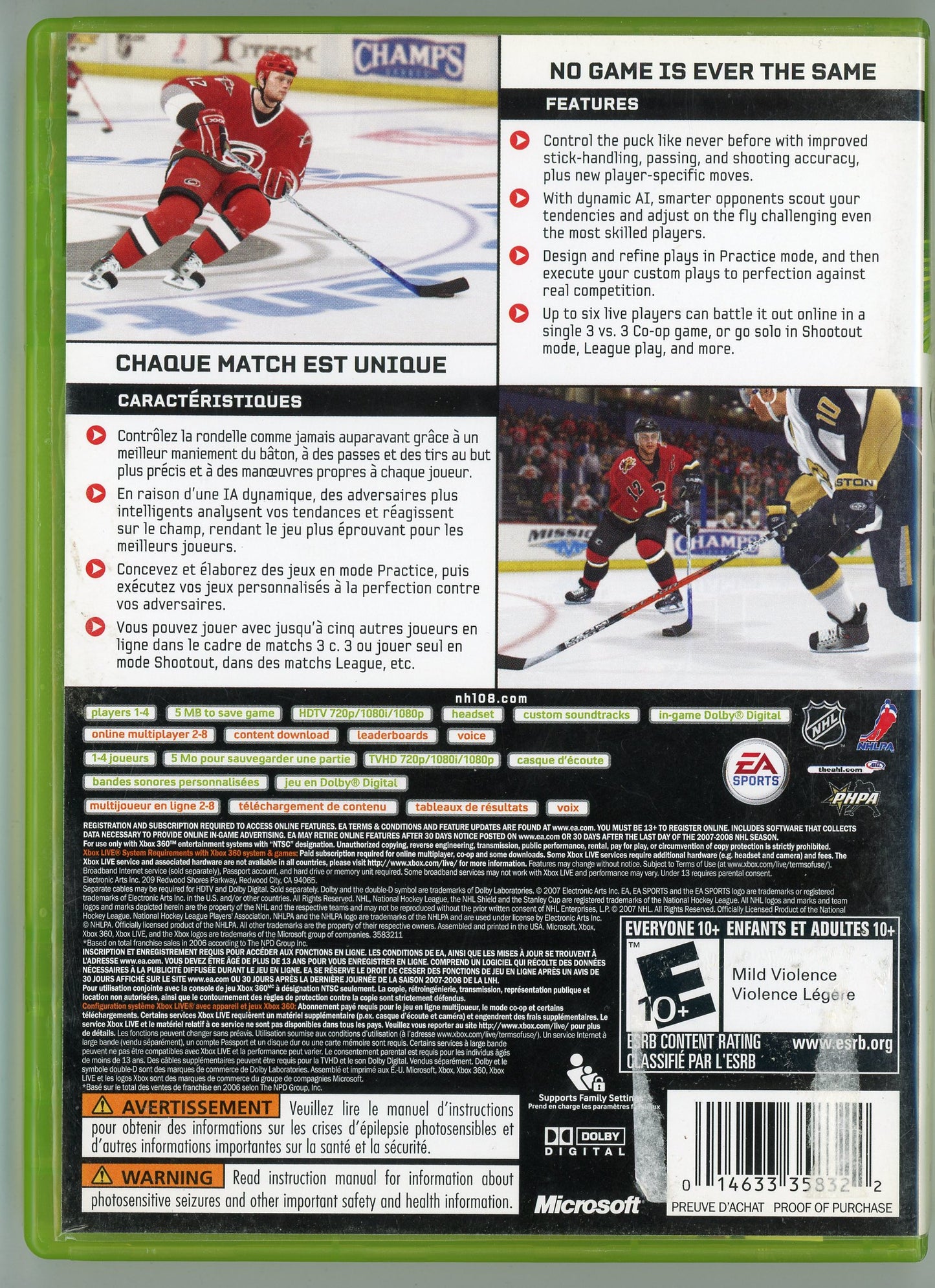 EA Sports NHL '08 Xbox360 Video Game Disc In Box