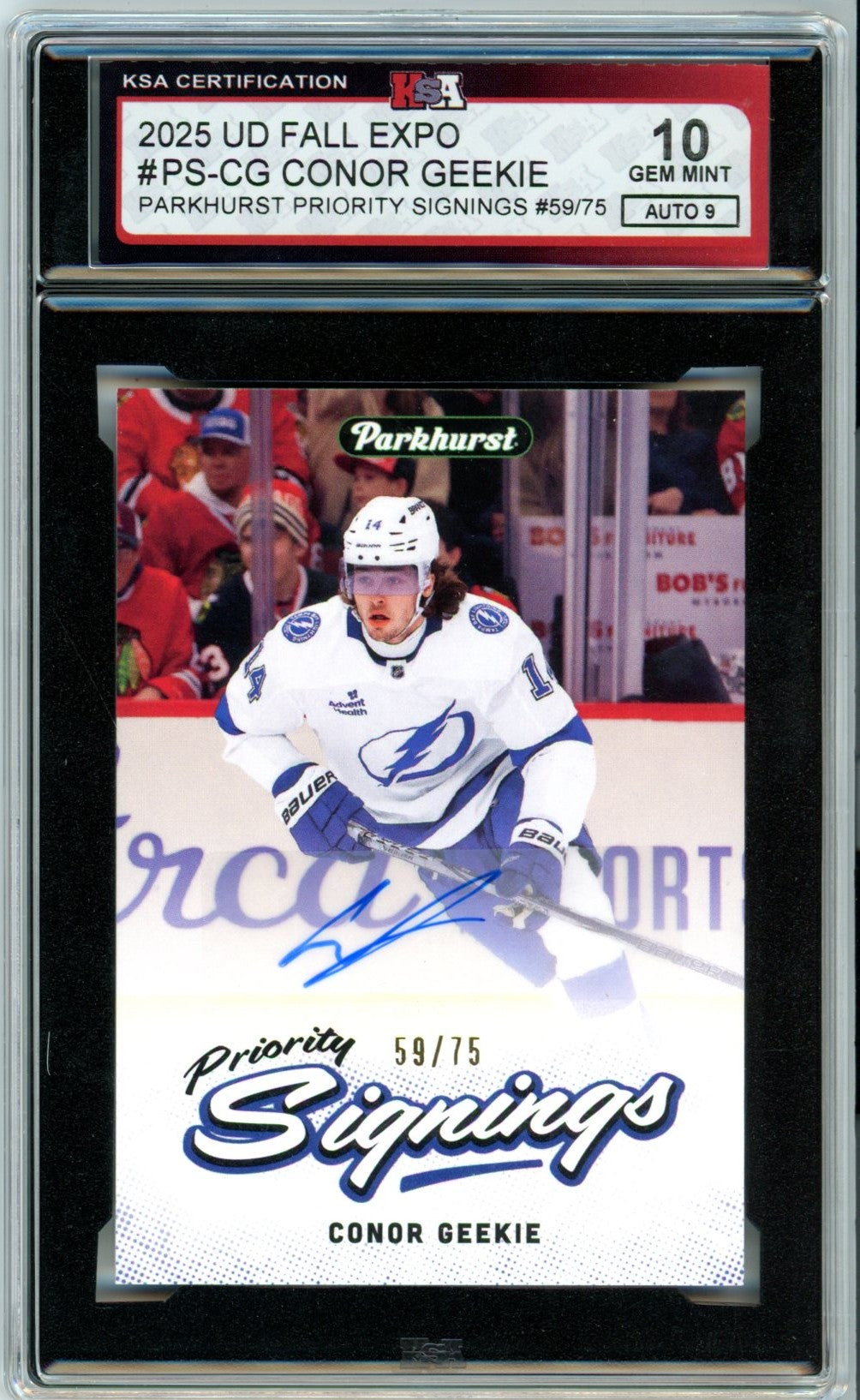 2025 Upper Deck Fall Expo Conor Geekie Priority Signings 59/75 #PS-CG Graded Autograph Card KSA 10 AUTO 9