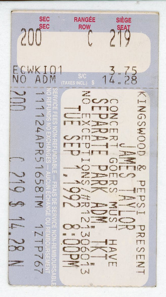 James Taylor Vintage Concert Ticket Exhibition Stadium (Toronto, 1992)