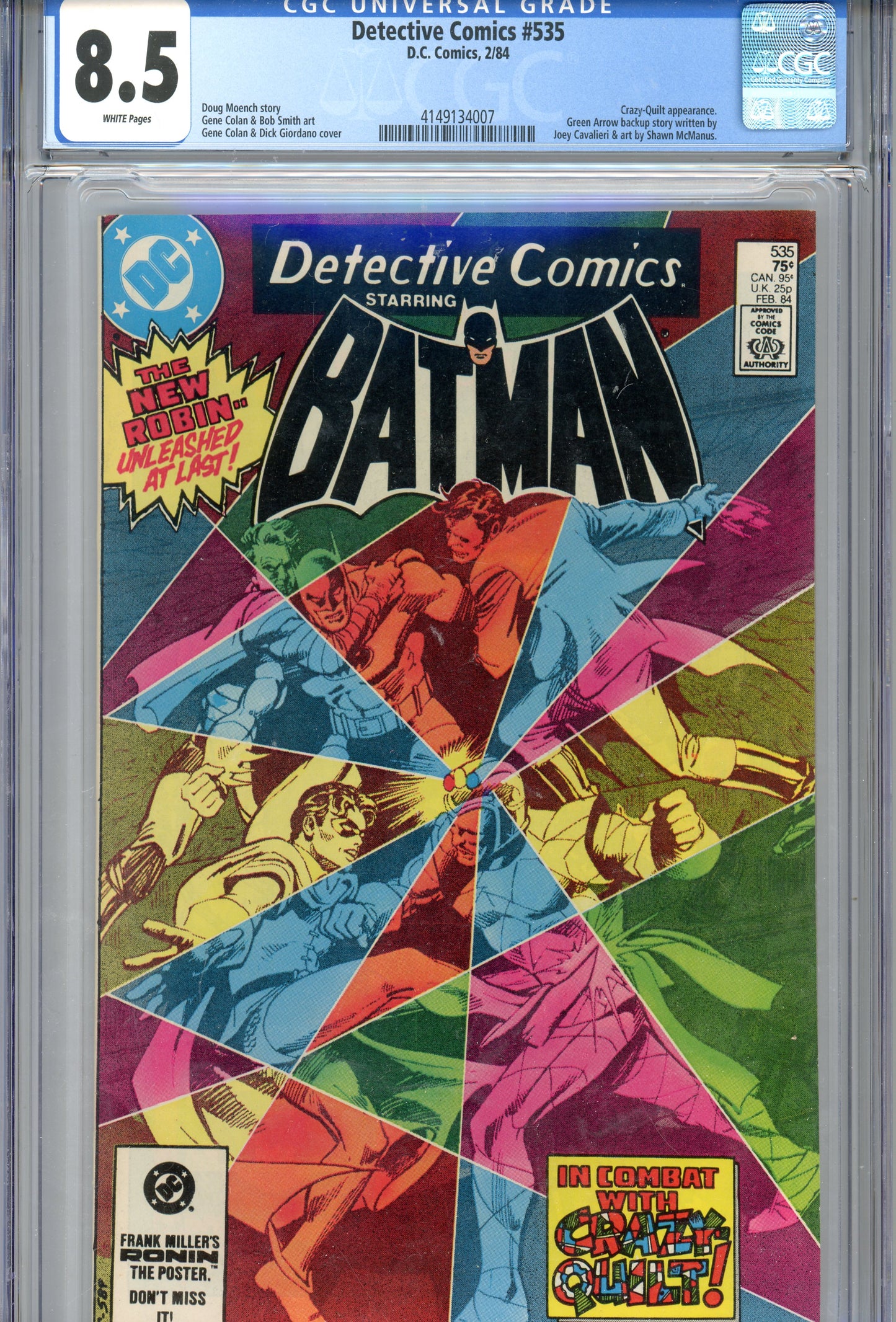 1984 Detective Comics #535 Graded Comic Book Batman vs. Crazy-Quilt CGC 8.5