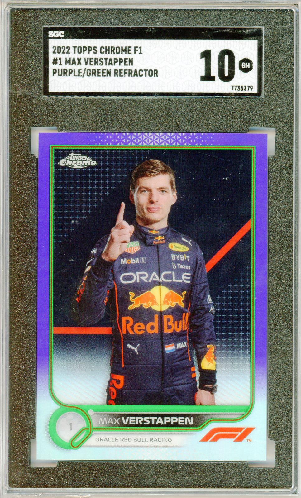 2022 Topps Chrome Formula 1 Max Verstappen Purple/Green Refractor Graded F1 Card SGC 10