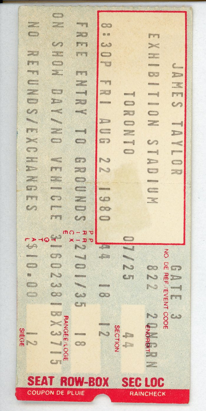 James Taylor Vintage Concert Ticket Exhibition Stadium (Toronto, 1980)