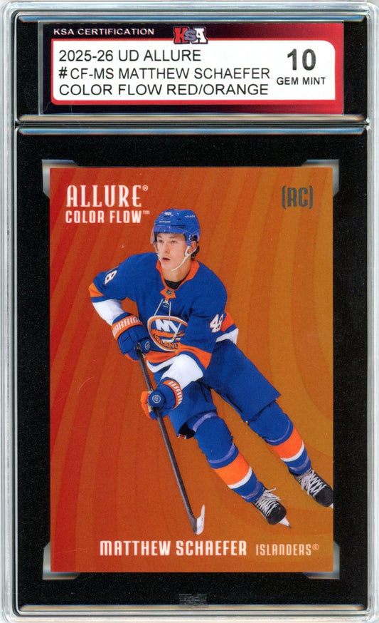2025/26 Upper Deck Allure Matthew Schaefer Color Flow Red/Orange #CF-MS Graded Hockey Card KSA 10
