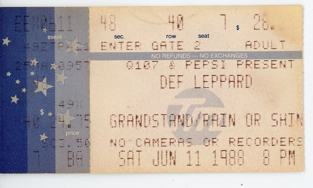 Def Leppard Vintage Concert Ticket Stub CNE Grandstand (Toronto, 1988)