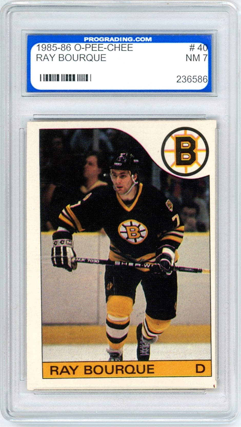 1985/86 OPC O-Pee-Chee Ray Bourque #40 Graded Hockey Card PGS 7