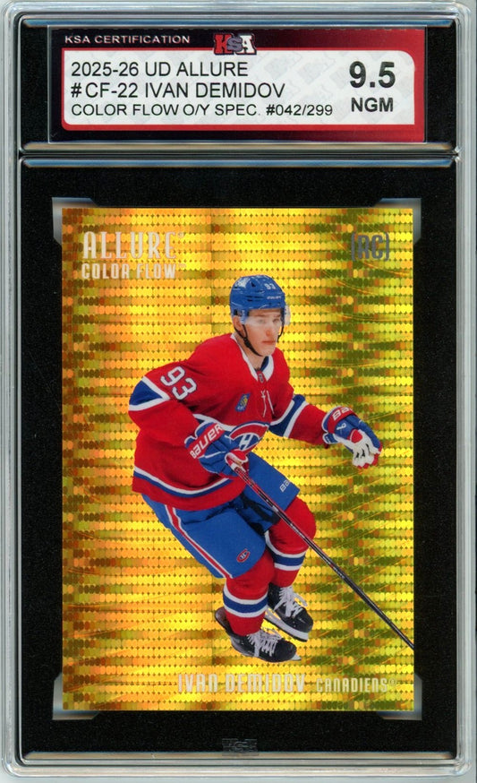 2025/26 Upper Deck Allure Ivan Demidov Color Flow Orange/Yellow 042/299 #CF-22 Graded Hockey Card KSA 9.5