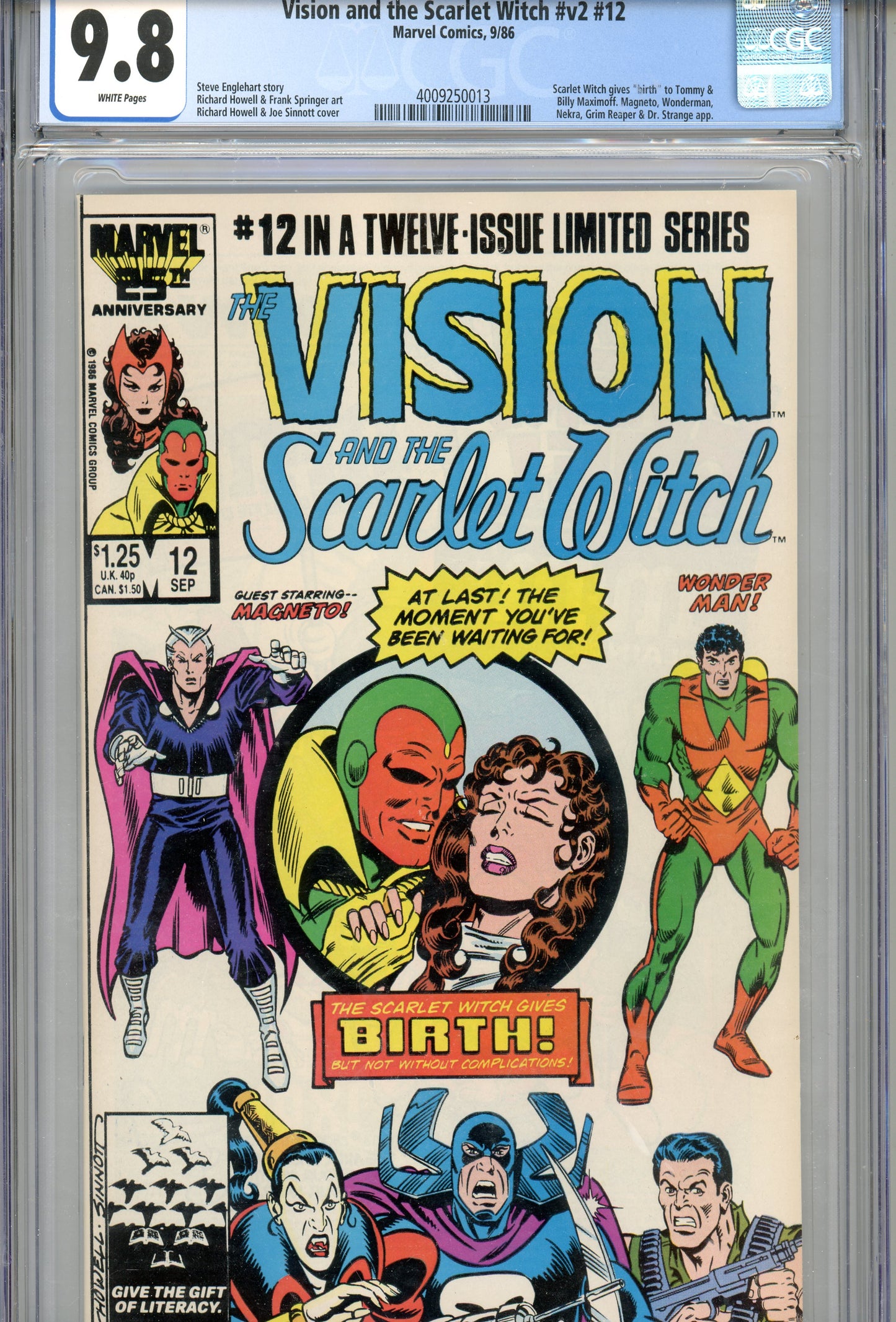 1986 Vision and the Scarlet Witch #v2 #12 Graded Comic Book Birth of Tommy & Billy Maximoff CGC 9.8