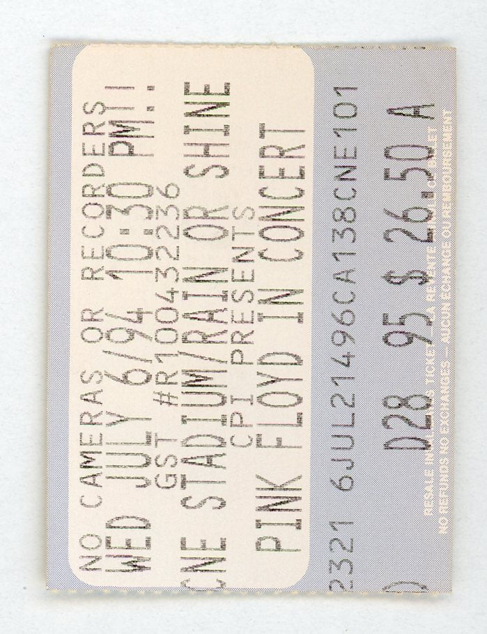 Pink Floyd Vintage Concert Ticket CNE Stadium (Toronto, 1994)