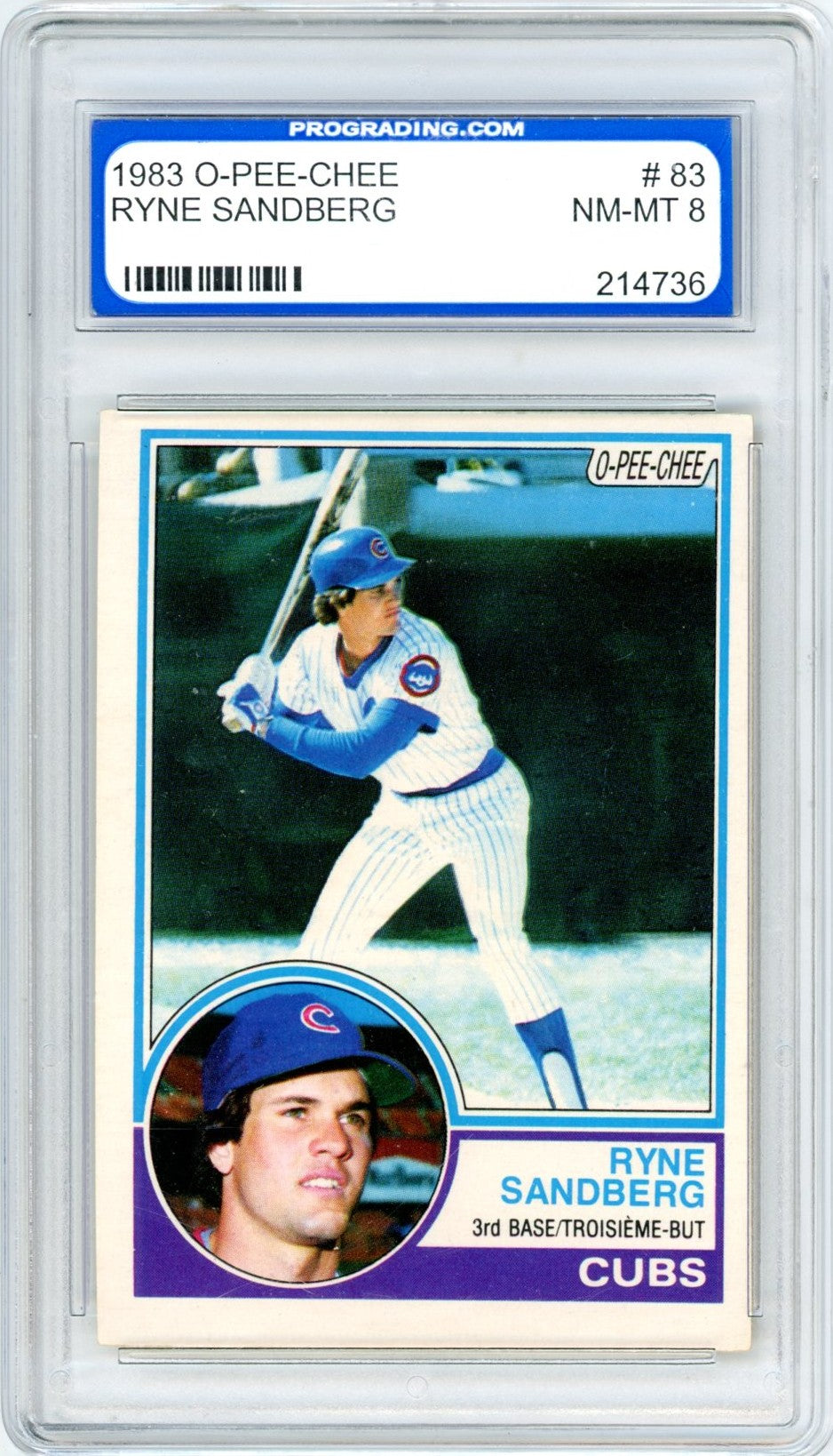 1983 OPC O-Pee-Chee Ryne Sandberg #83 Graded Baseball Card PGS 8