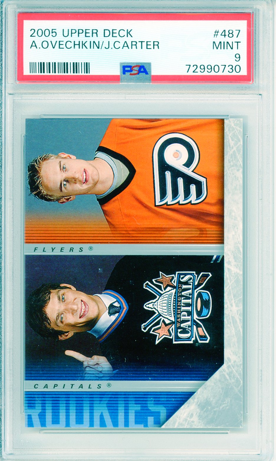 2005 Upper Deck Alexander Ovechkin Jeff Carter Graded Rookie Card PSA 9