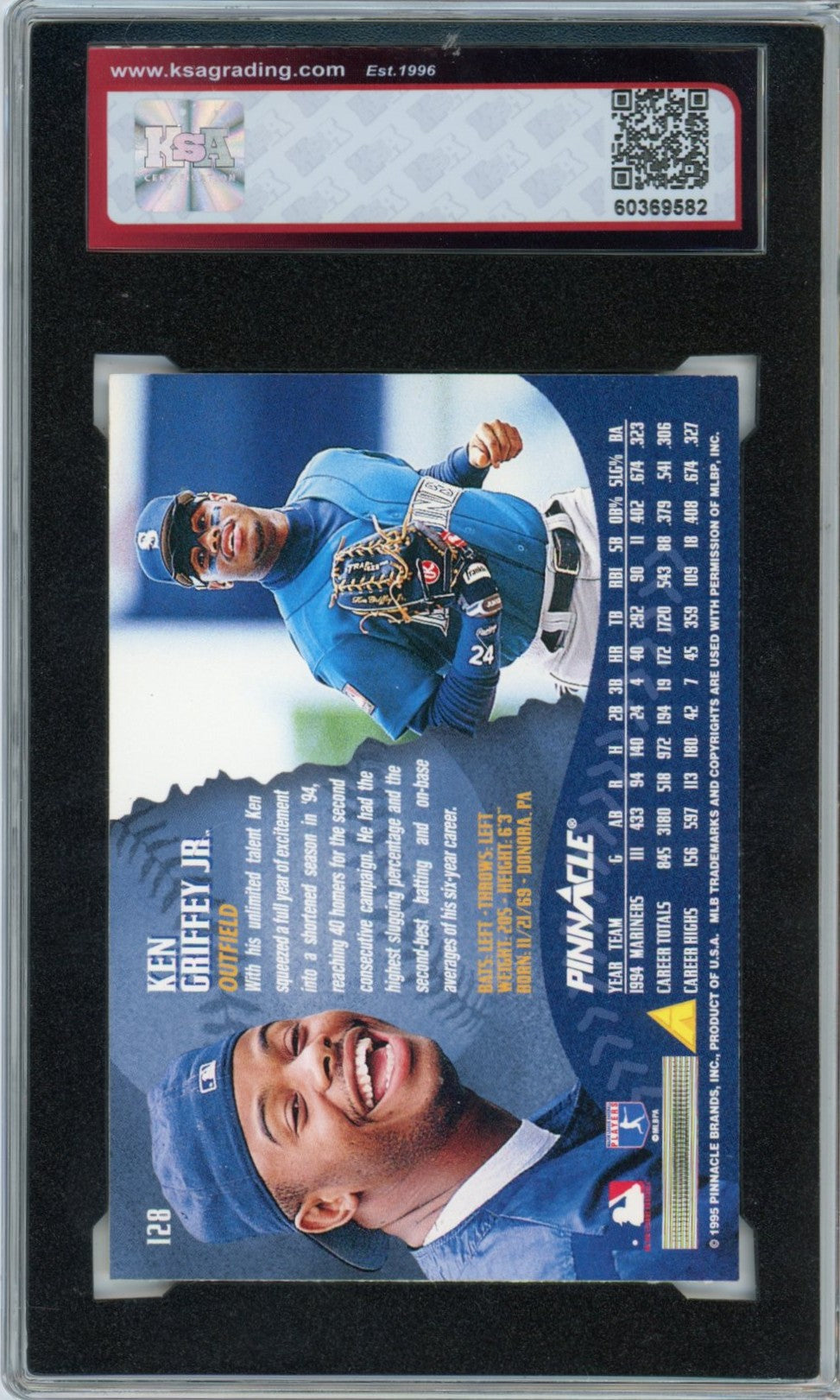 1995 Pinnacle Ken Griffey Jr. Graded Baseball Bubble Gum Card #128 KSA 8.5