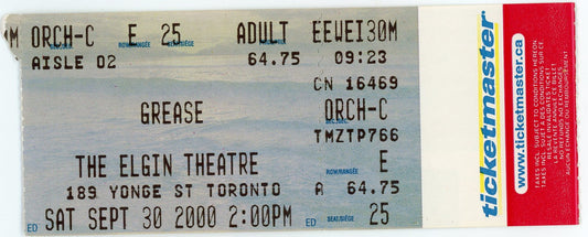 Grease Vintage Movie Pass The Elgin Theatre (Toronto, 2000)