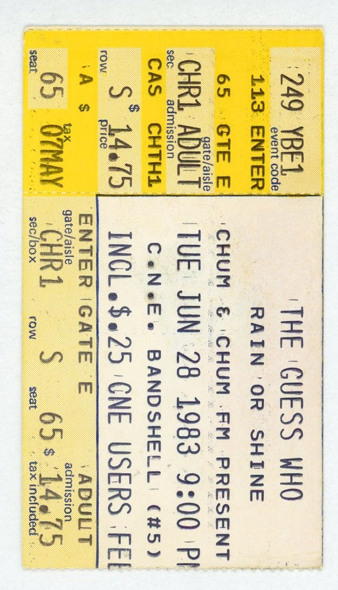 The Guess Who Vintage Concert Ticket CNE Bandshell (Toronto, 1983)