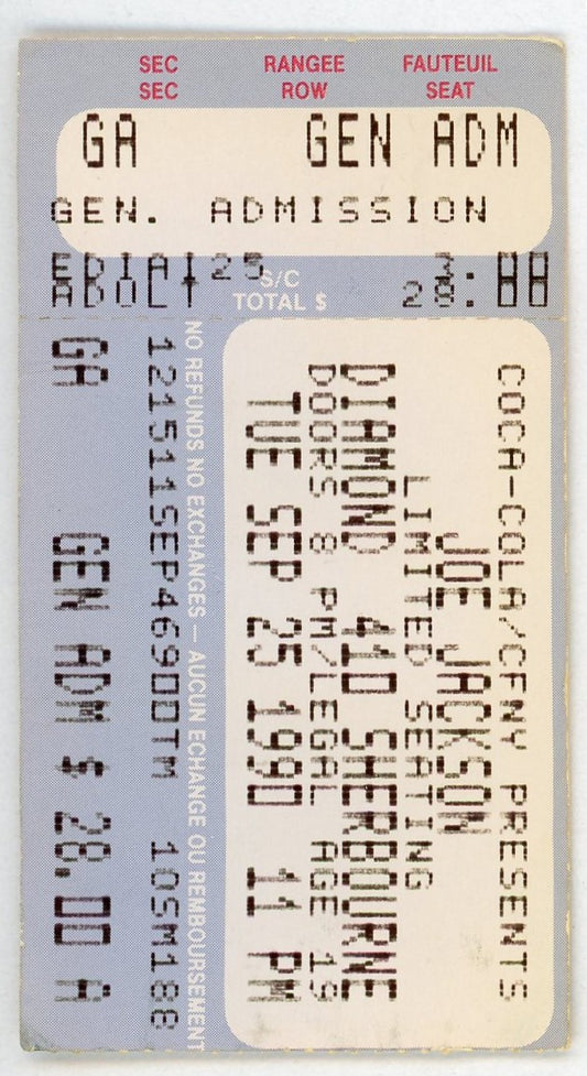 Joe Jackson Vintage Concert Ticket Massey Hall (Toronto, 1991)