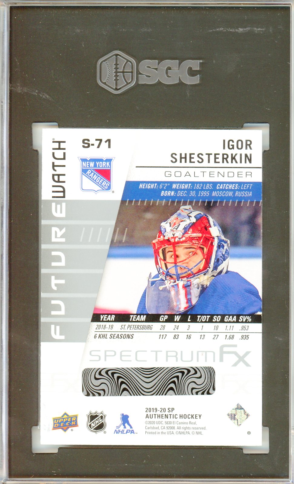 2019-20 SP Authentic Igor Shesterkin Spectrum FX Graded Hockey Card SGC 7