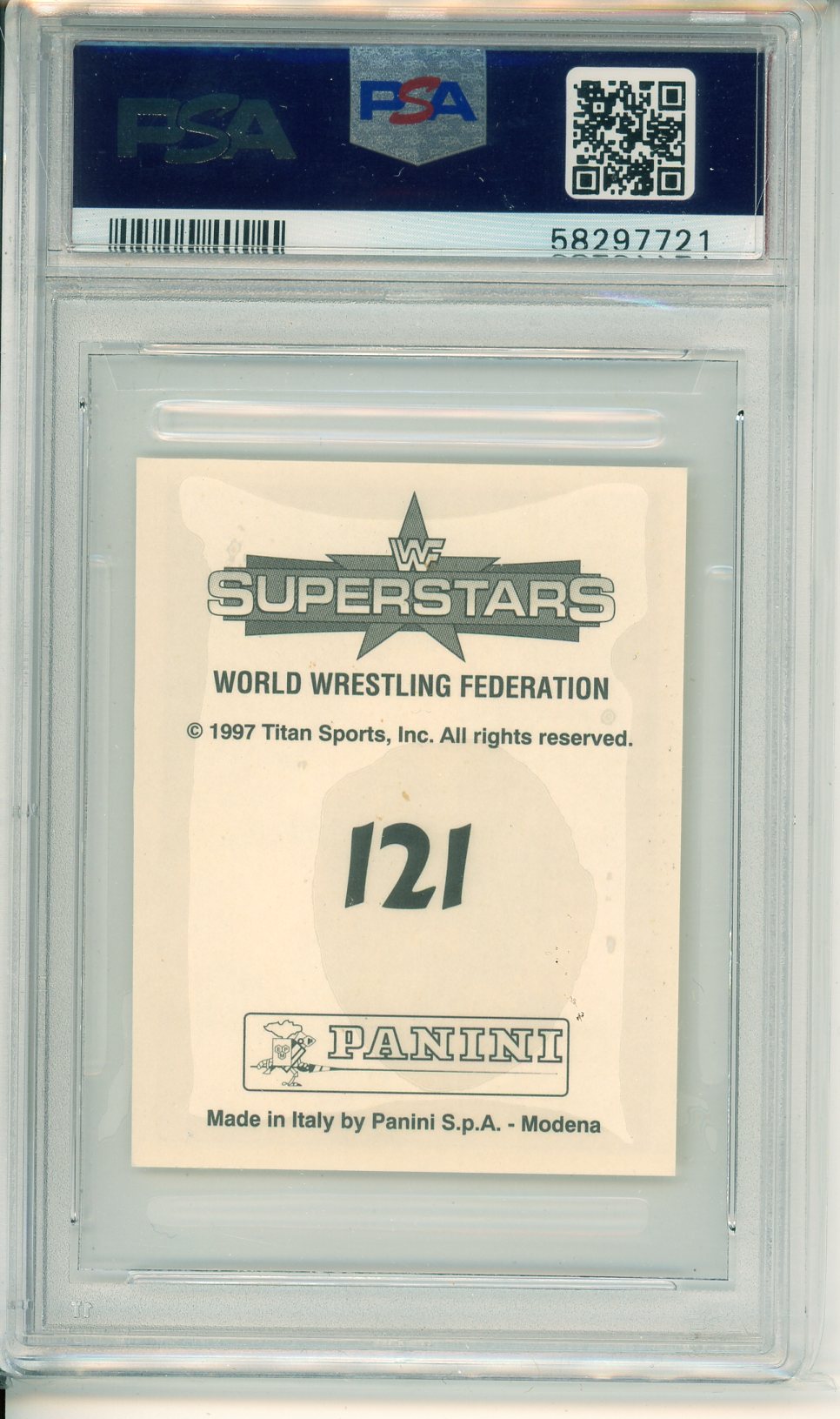 1997 Panini Rocky Maivia WWF Superstars Sticker Card PSA 7