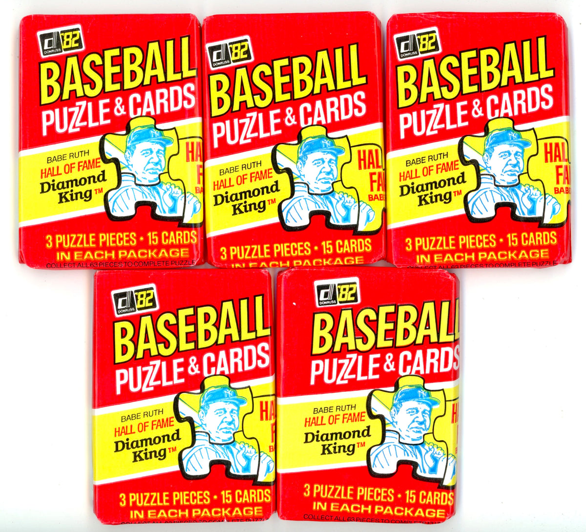 1982 Donruss MLB Baseball Puzzle & Card Unopened Wax Pack Lot (Lot of 5) Possible Cal Ripken Jr Rookie