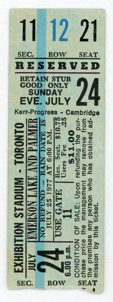 Emerson, Lake & Palmer Vintage Concert Ticket Exhibition Stadium (Toronto, 1977)