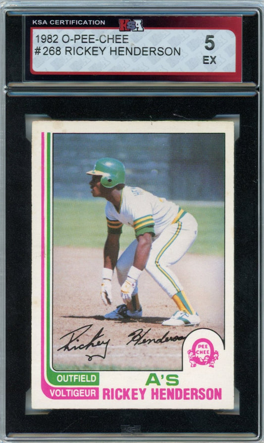 1982 OPC O-Pee-Chee Rickey Henderson Graded Baseball Card #268 KSA 5