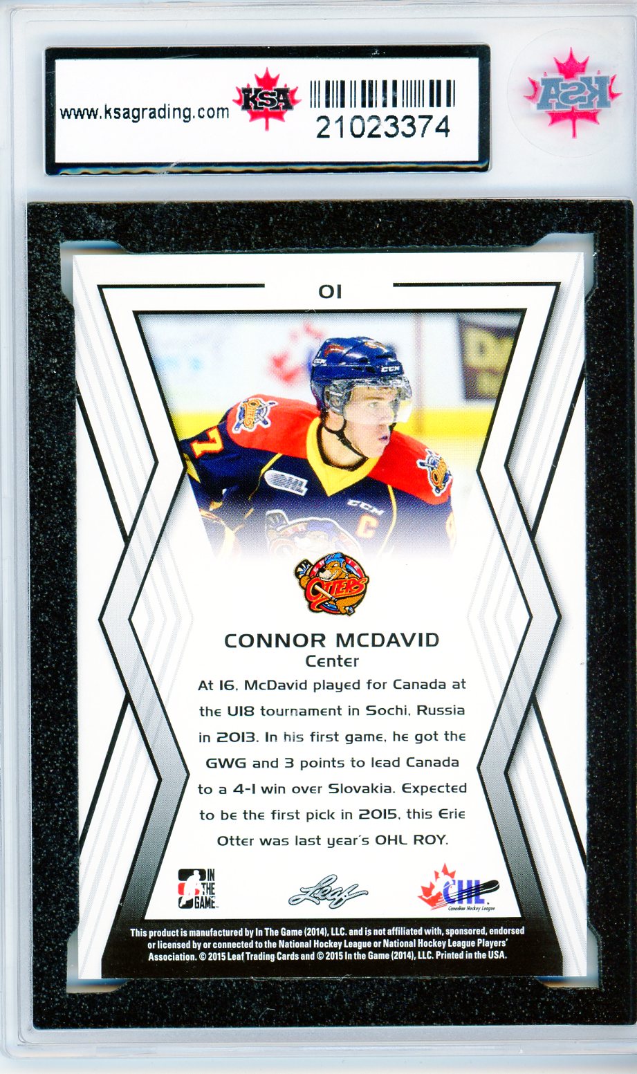 2015 In The Game CHL Draft Connor McDavid #OI Graded Rookie Card KSA 9.5