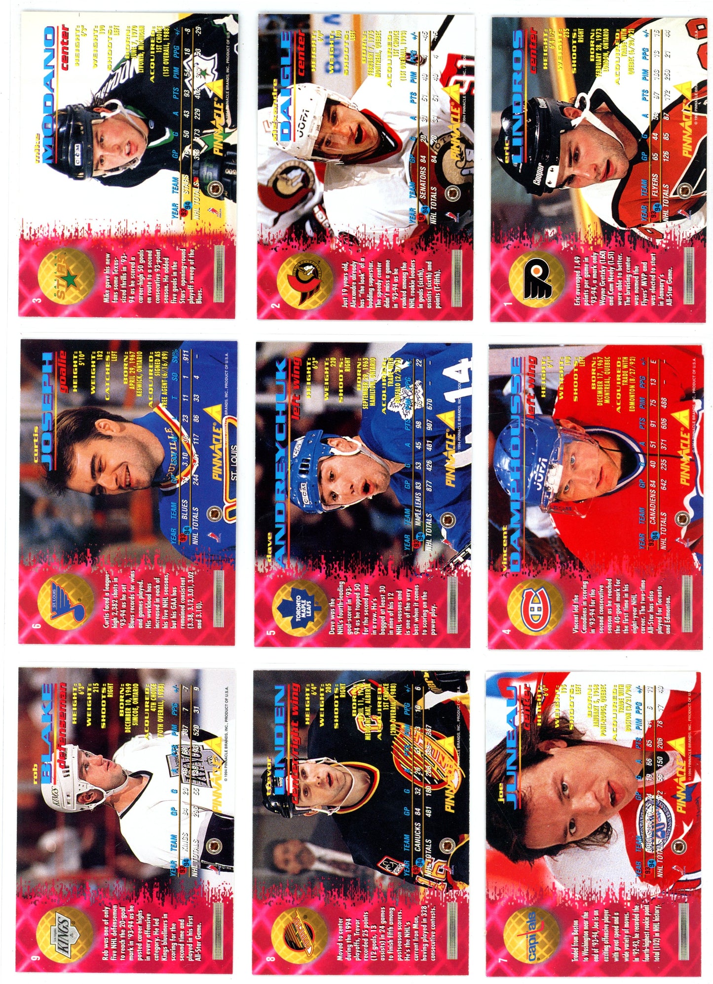 1994/95 Pinnacle NHL Hockey Series One Set (270 Cards)