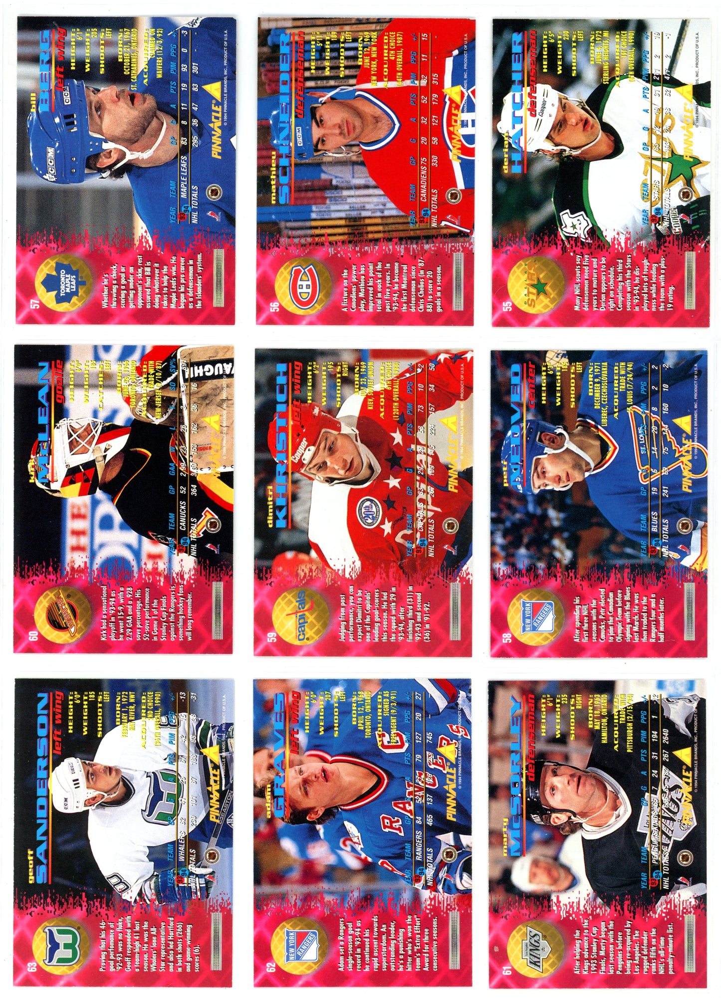 1994/95 Pinnacle NHL Hockey Series One Set (270 Cards)