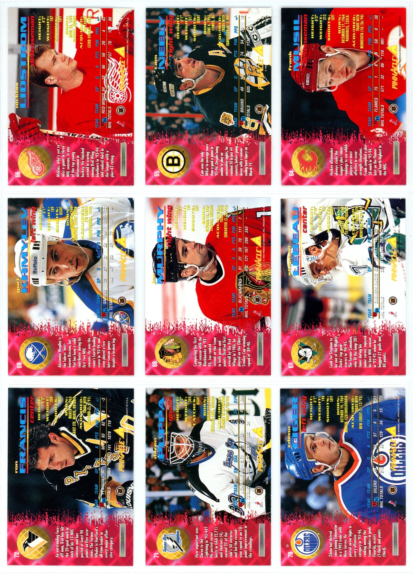 1994/95 Pinnacle NHL Hockey Series One Set (270 Cards)