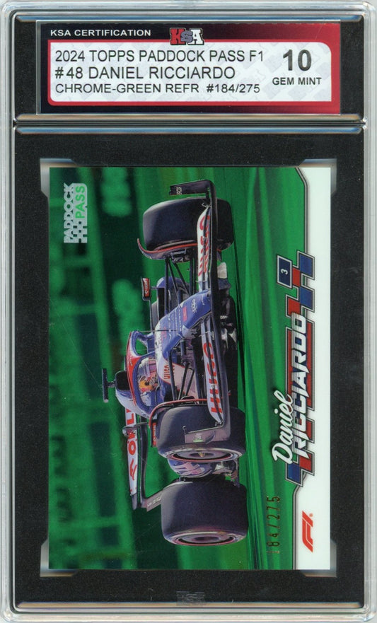 2024 Topps Paddock Pass F1 Formula 1 Daniel Ricciardo Chrome Green /275 Graded Card #48 KSA 10