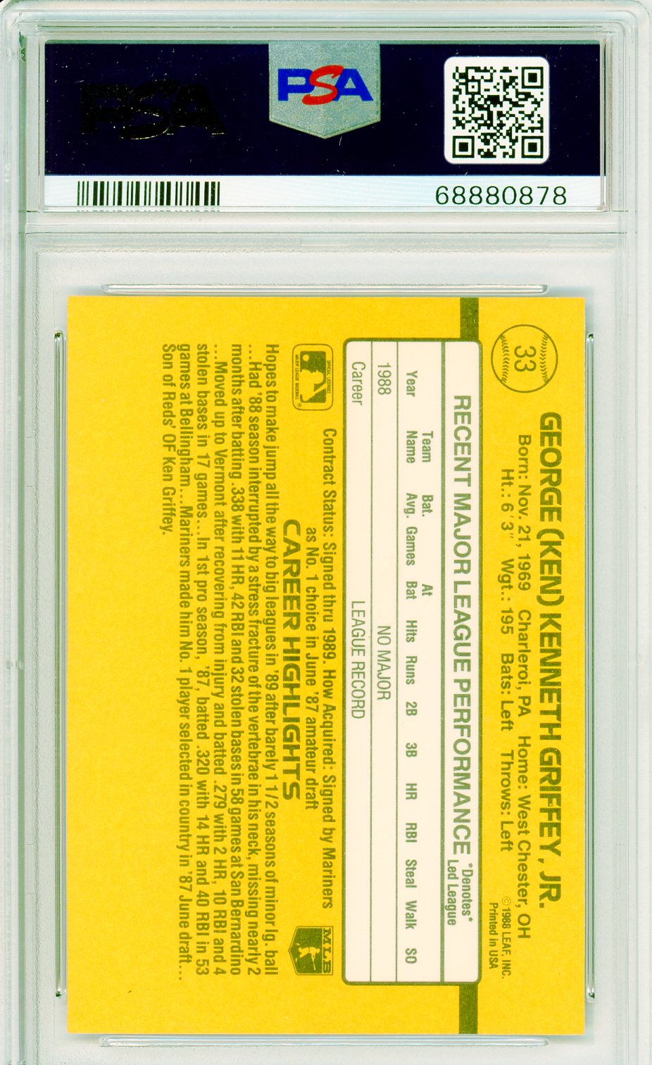 1989 Donruss Ken Griffey Jr. #33 Graded Rookie Card PSA 7