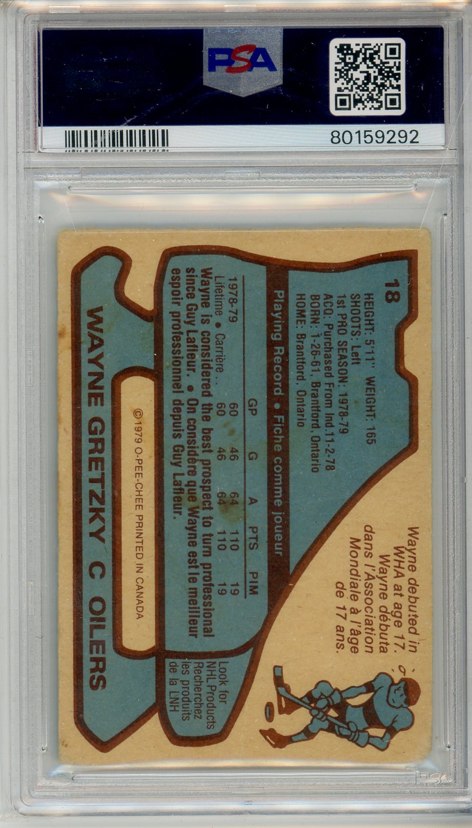 1979 OPC Wayne Gretzky Graded RC Rookie Card #18 PSA 1