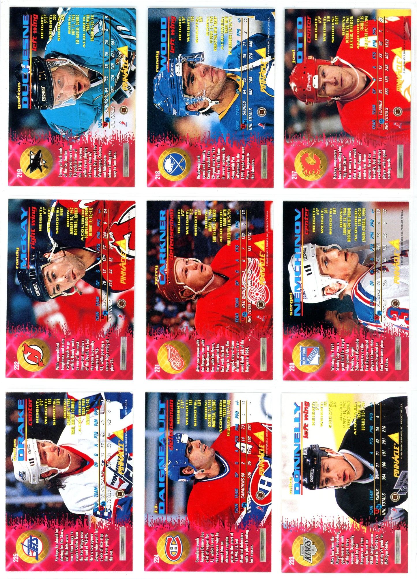 1994/95 Pinnacle NHL Hockey Series One Set (270 Cards)