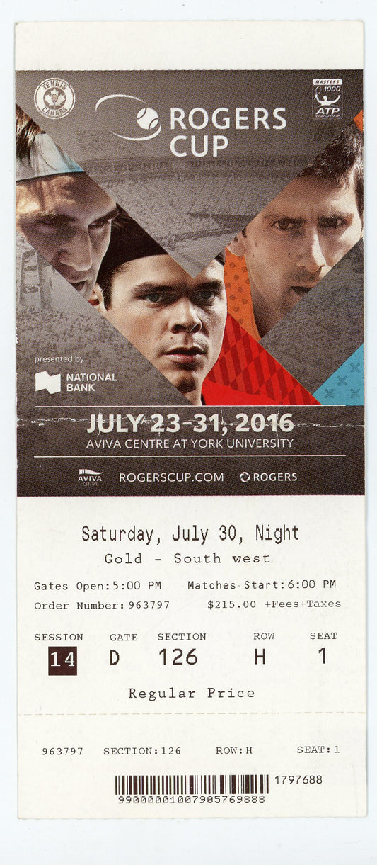 Rogers Cup Tennis Ticket Stub Aviva Centre at York University (Toronto, 2016)