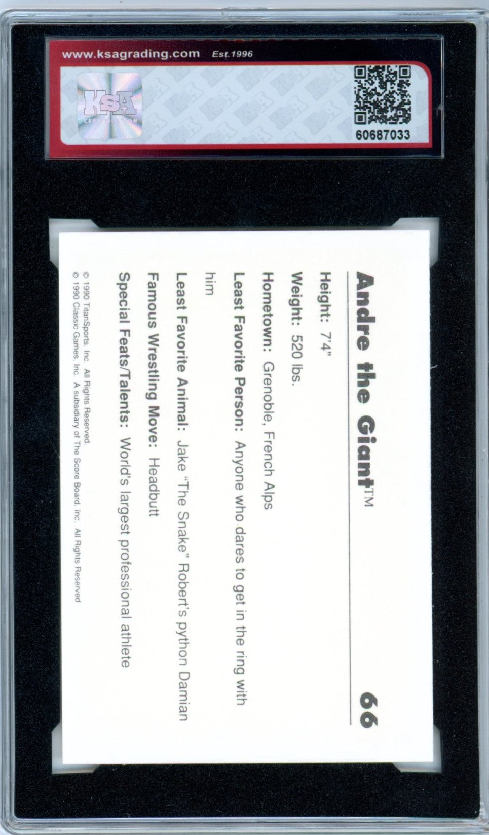 1990 Classic WWF Andre the Giant Graded Wrestling Card KSA 8