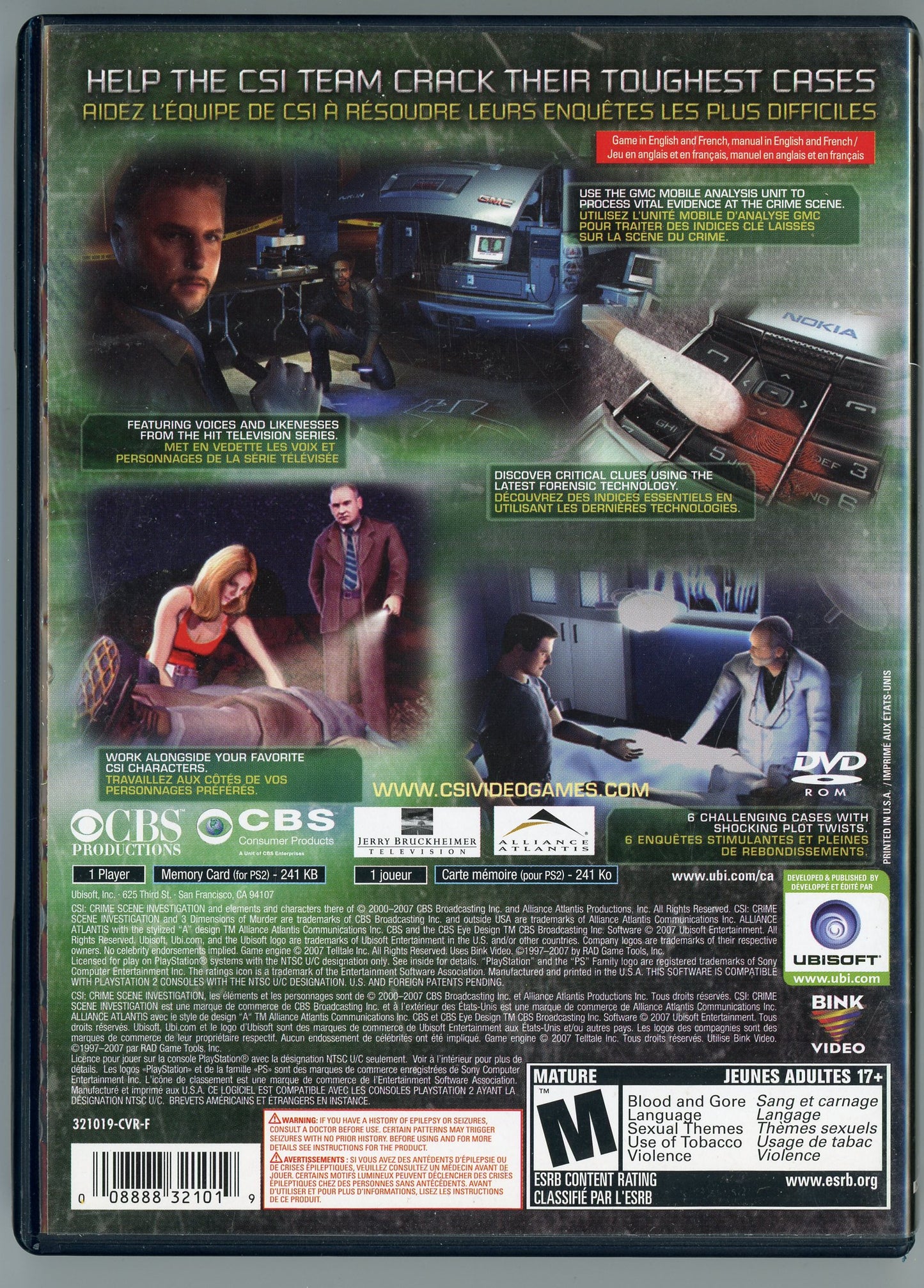 2007 Ubisoft CSI: 3 Dimensions of Murder Playstation 2 Video Game Disc In Box