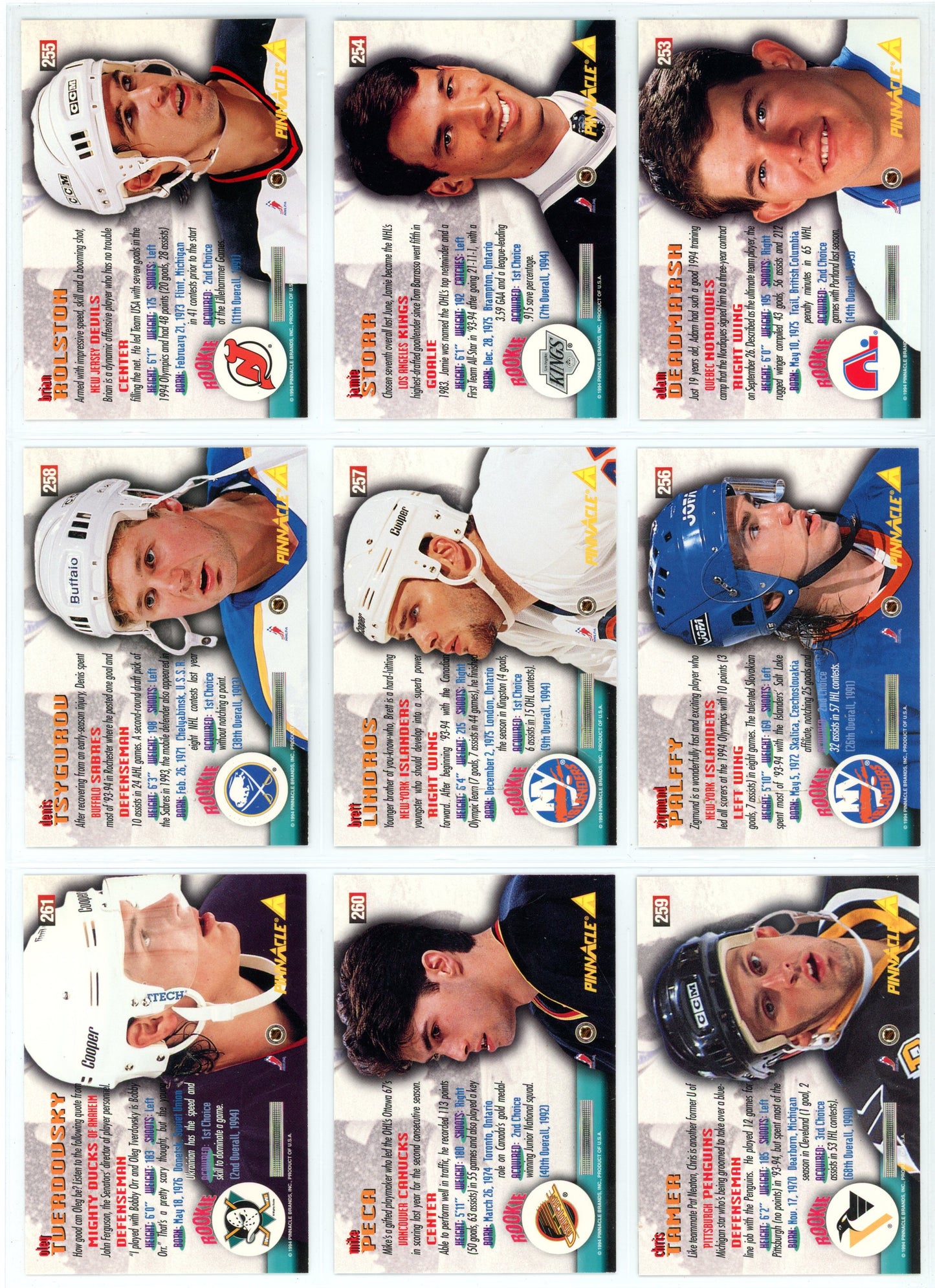 1994/95 Pinnacle NHL Hockey Series One Set (270 Cards)