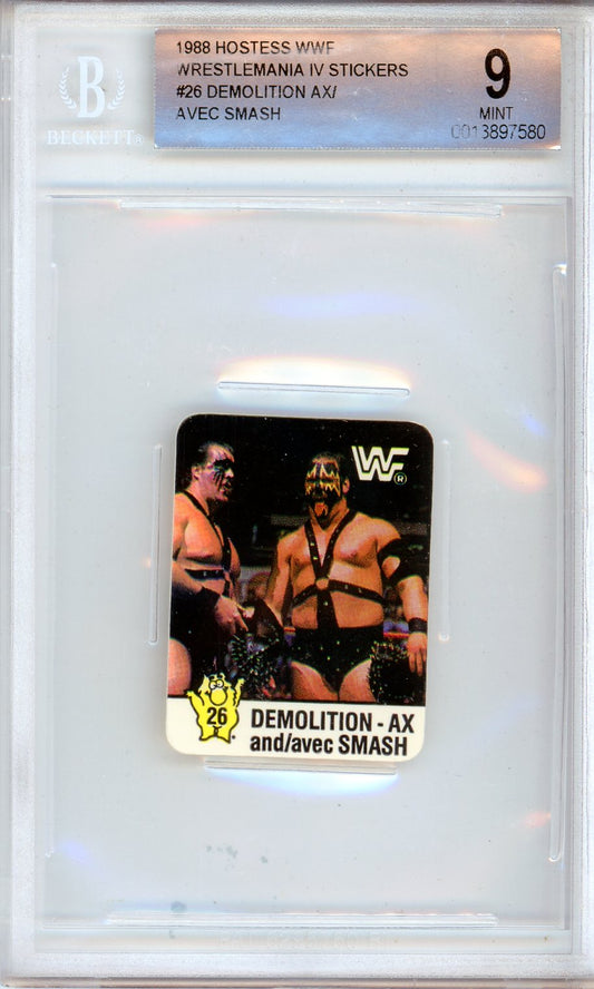 1988 Hostess WWF Wrestlemania IV Stickers Demolition Ax and Smash Graded Wrestling Card BGS 9