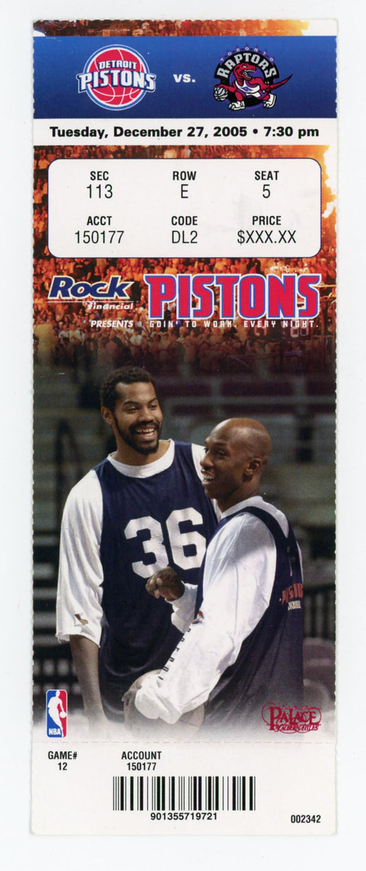 Detroit Pistons vs. Toronto Raptors Vintage Ticket Stub Auburn Hills (Detroit, 2005)