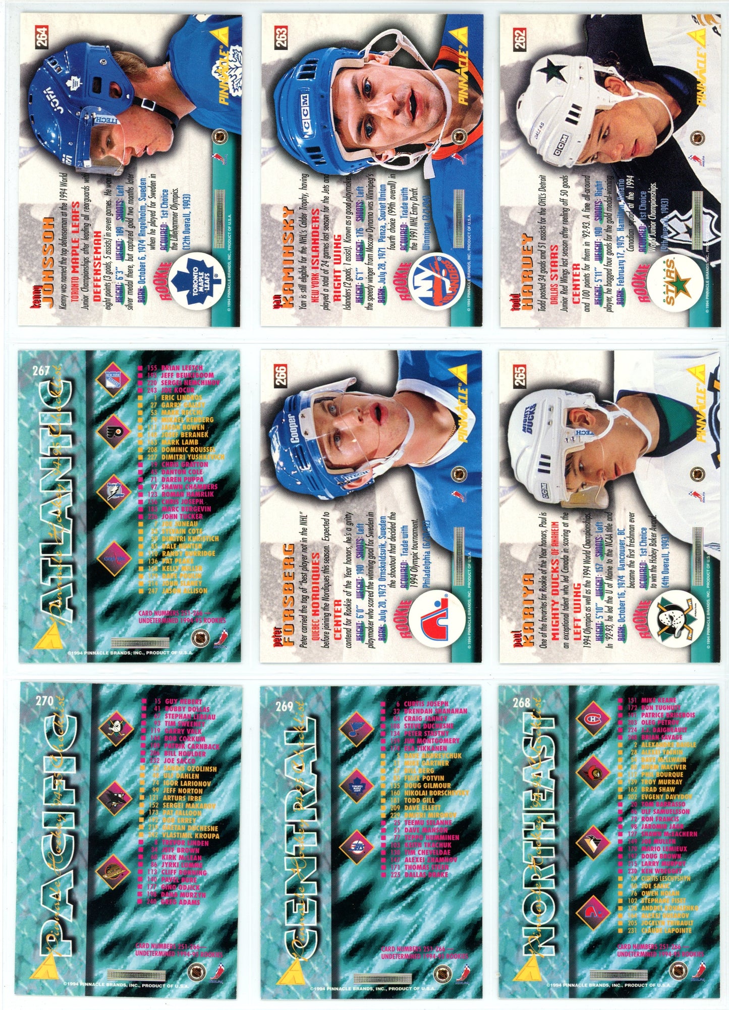 1994/95 Pinnacle NHL Hockey Series One Set (270 Cards)