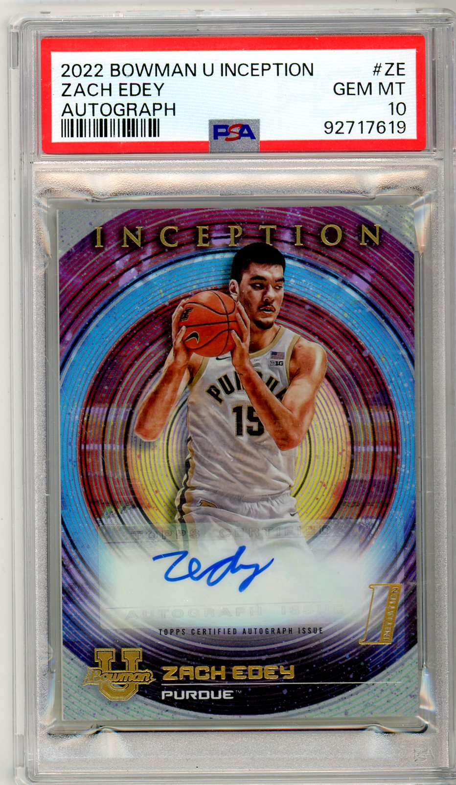 2022 Bowman U Inception Zach Edey Graded Rookie Autograph Card PSA 10