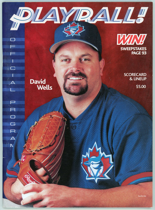 1999 Playball! Official Blue Jays Program Issue 2 David Wells Cover