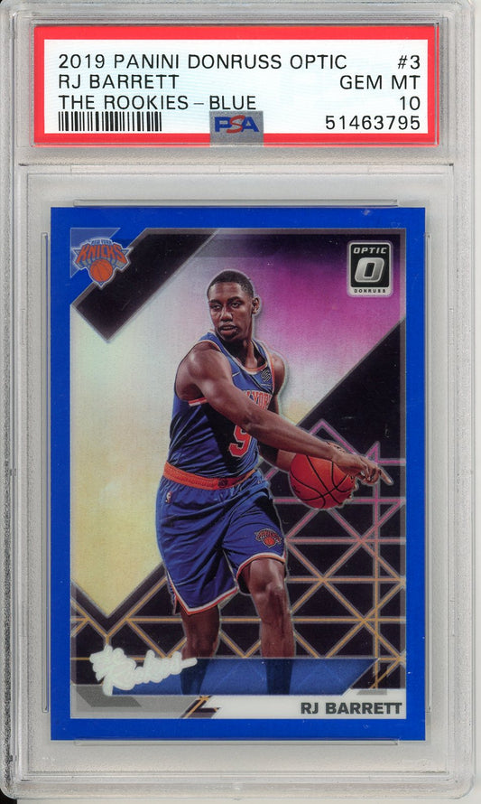 2019 Panini Donruss Optic RJ Barrett The Rookies Blue Graded Rookie Card PSA 10