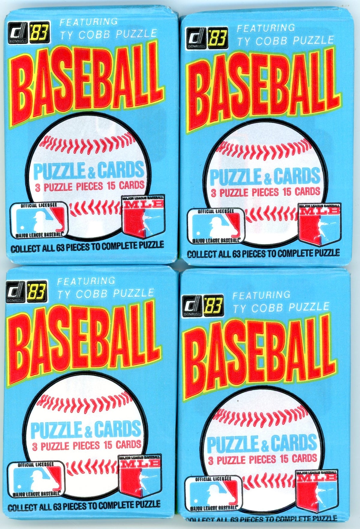 1983 Donruss MLB Baseball Puzzle & Card Unopened Wax Pack Lot (Lot of 4) Possible Tony Gwynn Rookie