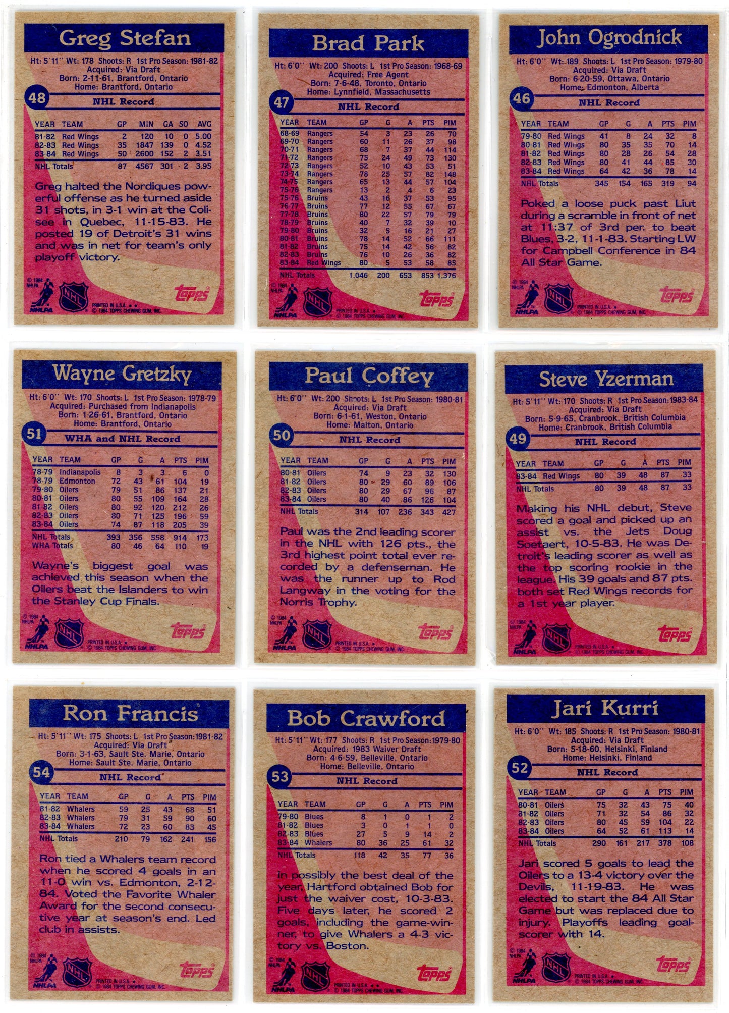 1984/85 Topps NHL Hockey Complete Set (165 Cards)