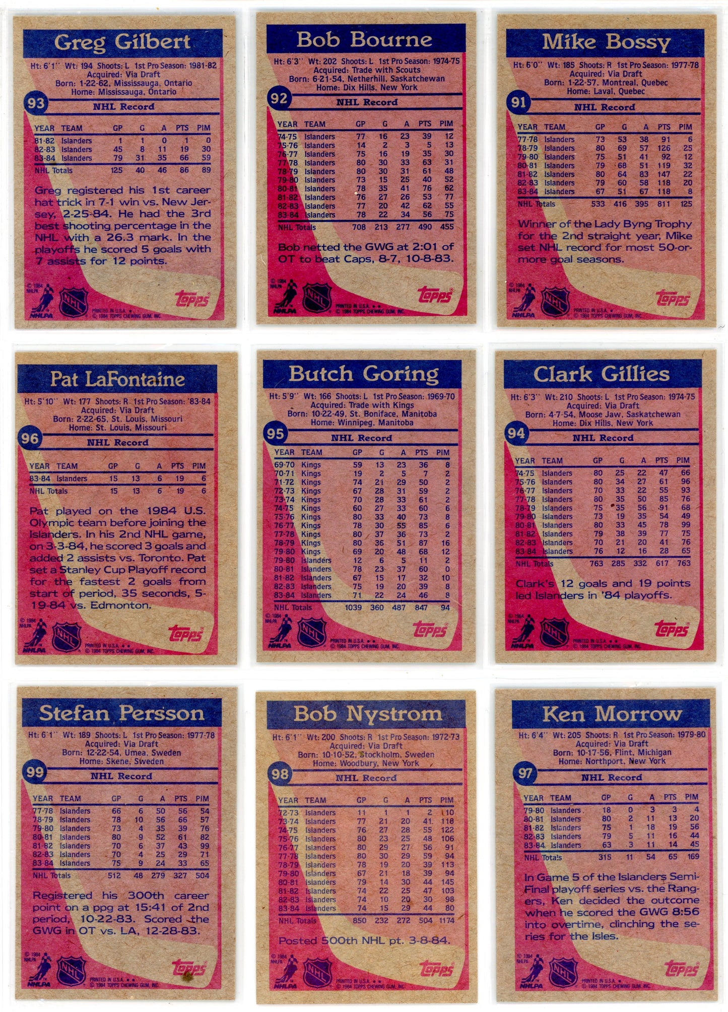 1984/85 Topps NHL Hockey Complete Set (165 Cards)
